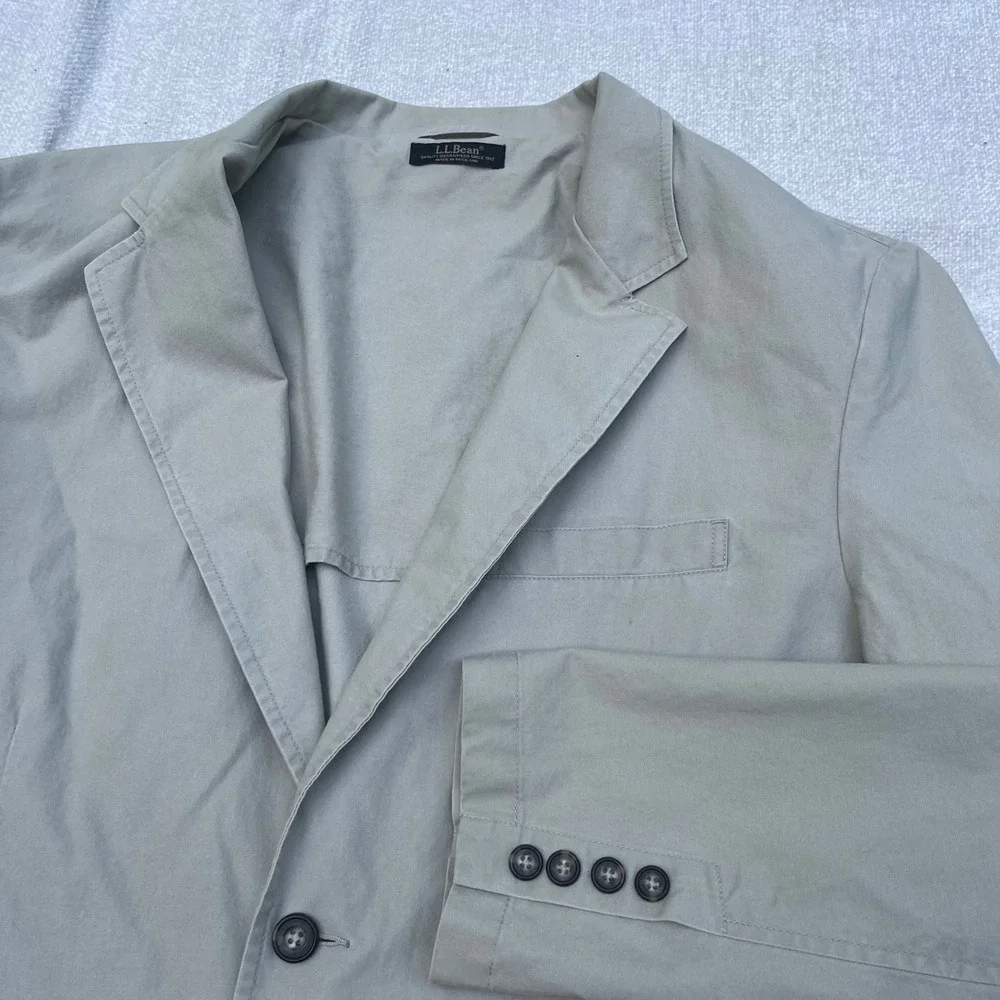 LL Bean Mens 44 Reg Khaki Cotton Blazer 80s Classic Fashion Shoulder Pads Jacket